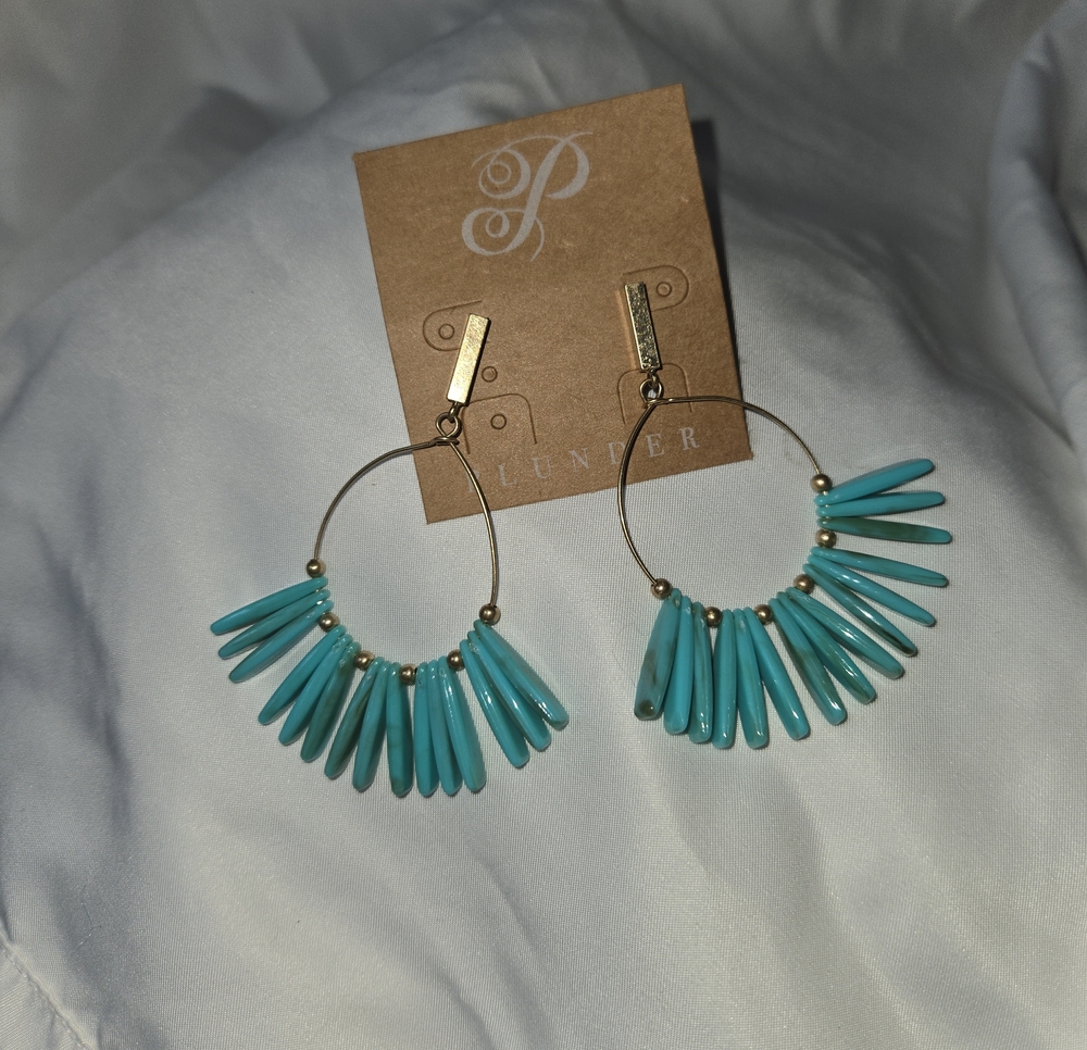 Plunder Turquoise Spike Hoop Earrings with Gold Accents